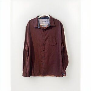 Van Housen Button Up Shirt Never Tuck Classic No Gap XL 17 17.5 Maroon Dark Red